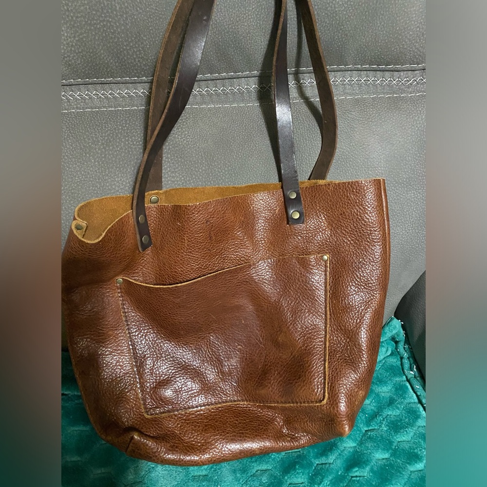 Portland leather tote bag Cognac color